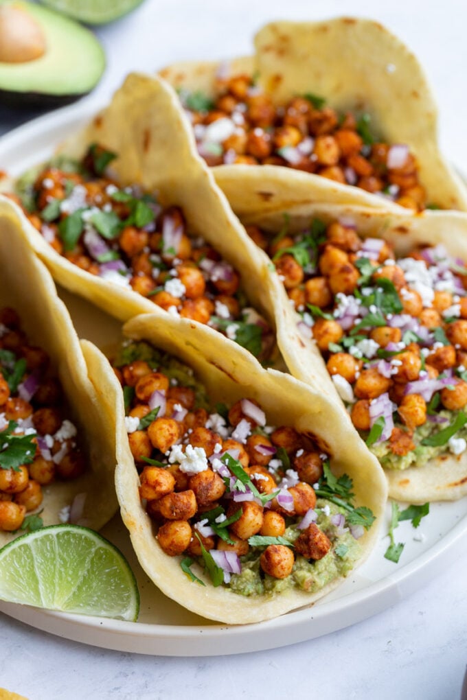 chickpea tacos on a large white plate