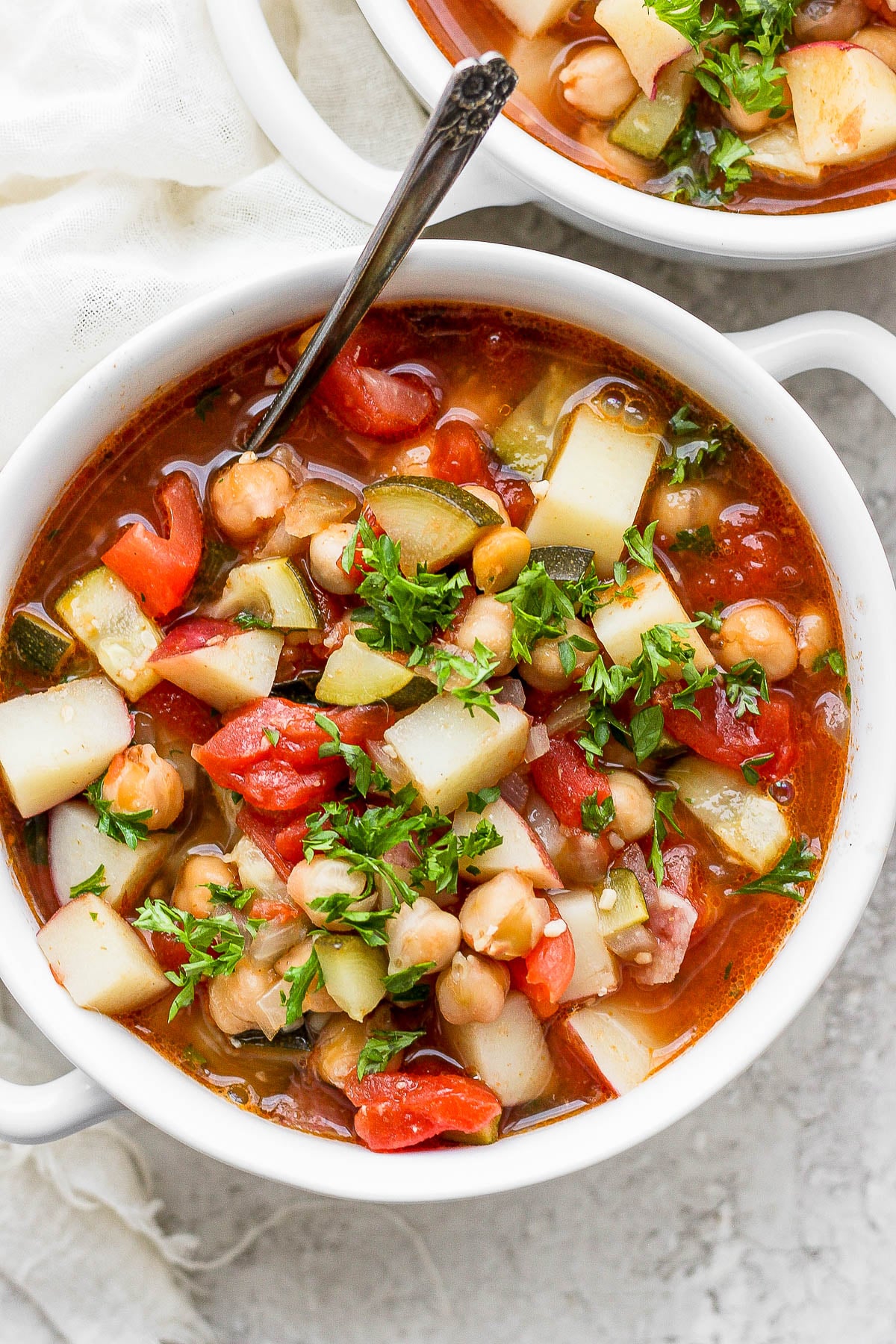 Moroccan soup with veggies and chickpeas.