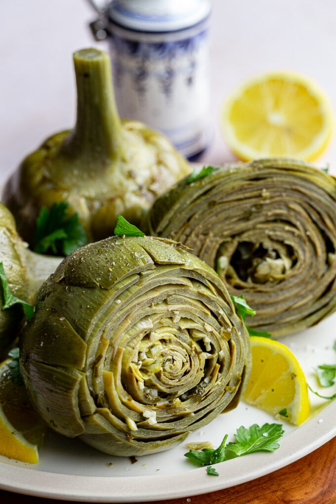 roman artichokes braised on a plate