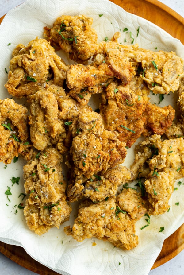 Fried oyster mushrooms on a plate.