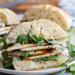 Tofu sandwich on a plate.