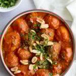 Dum Aloo served in a large bowl.
