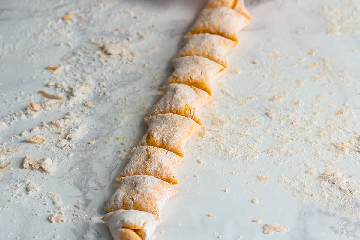 sweet potato gnocchi just after being cut