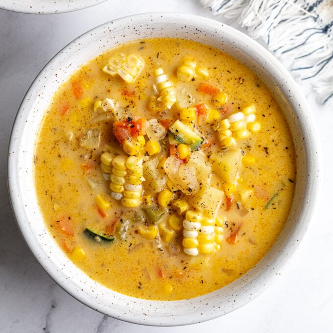 bowl of vegan corn chowder