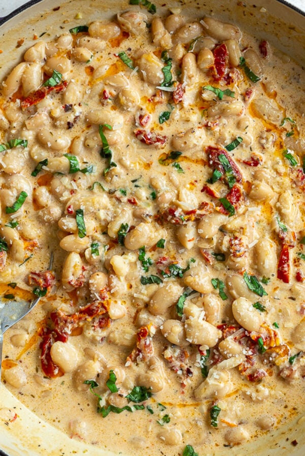 high protein marry me butter beans in a LARGE SKILLET