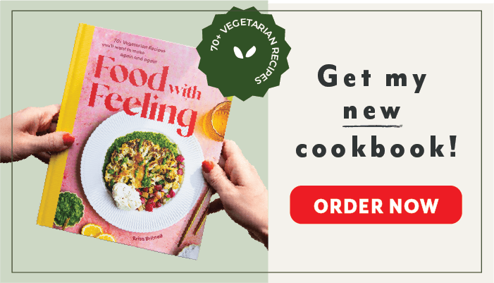 banner promoting Food with feelings new cook book with a link to 
"buy now"