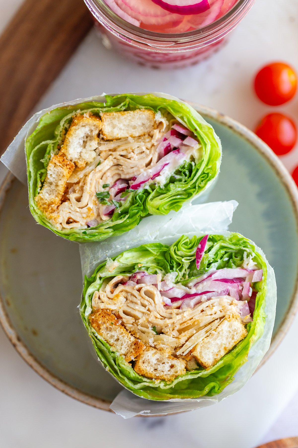 tofu lettuce wraps inside of a bowl