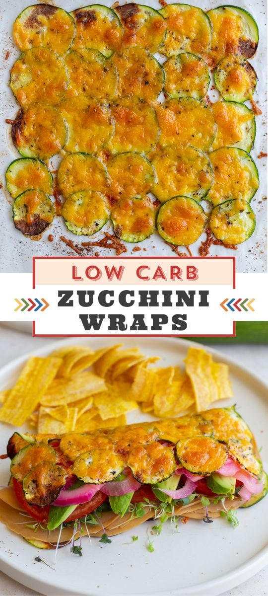 Words at the bottom read "easy low carb zucchini wraps"