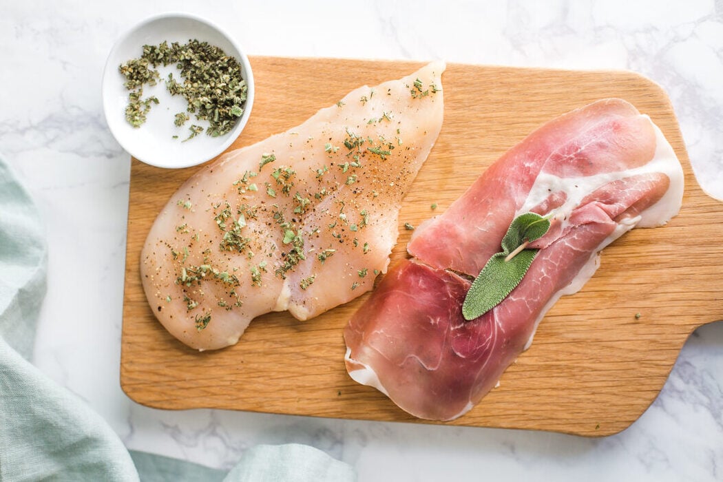Easy Chicken Saltimbocca- this is my take on traditional saltimbocca. This chicken is covered in fresh sage and prosciutto and takes just 25 minutes to make!