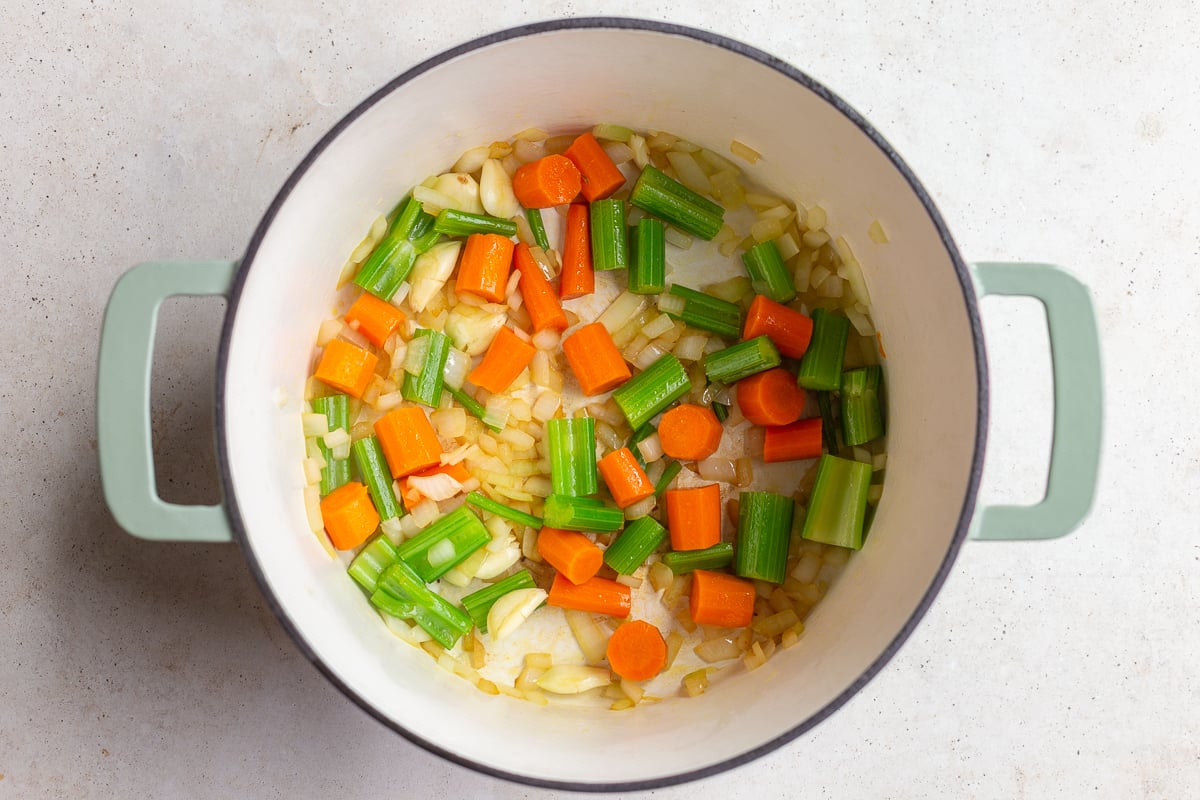 carrots, celery and onion sauted in a large pot