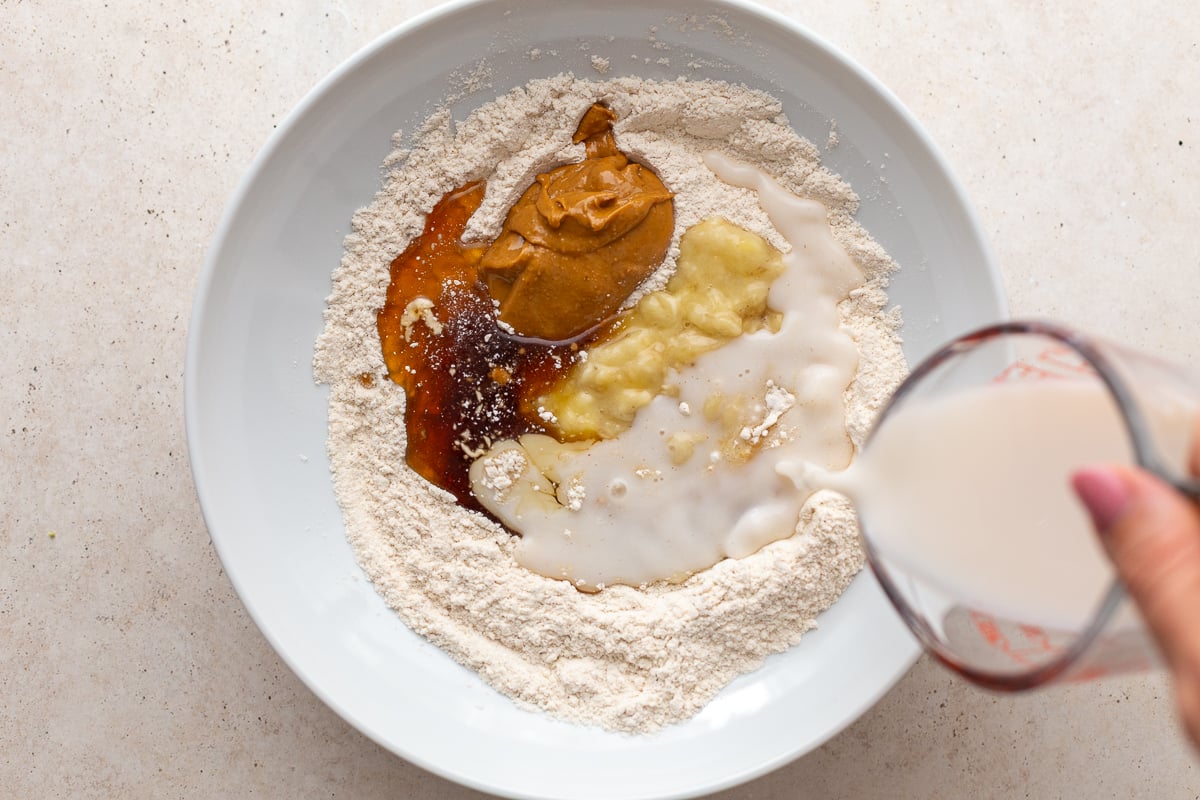 ingredients in a bowl to make banana muffins