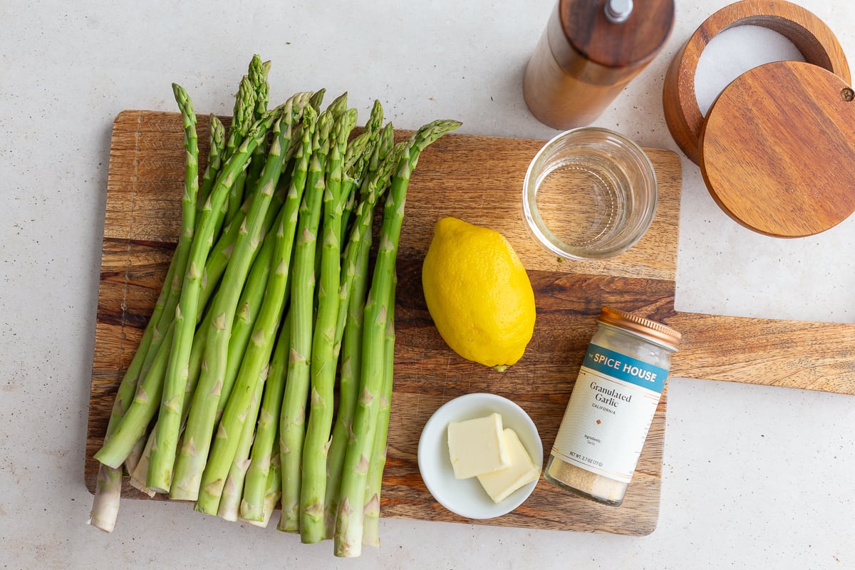 ingredients laid out to make stovetop asparagus