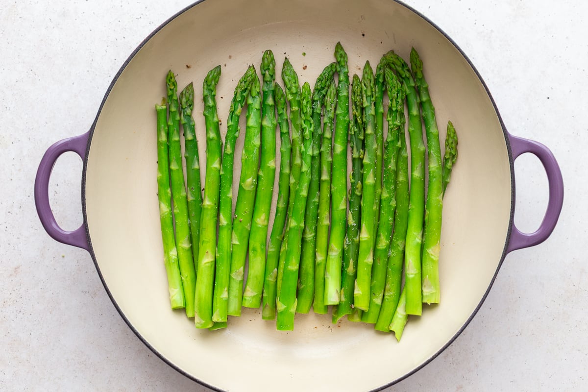 streamed asparagus in a large skillet