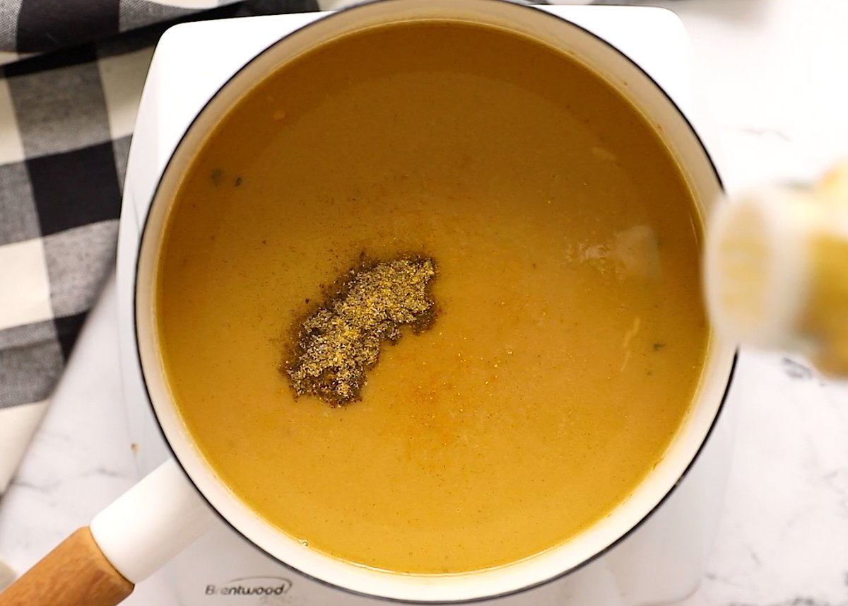 pot with vegan gravy in it