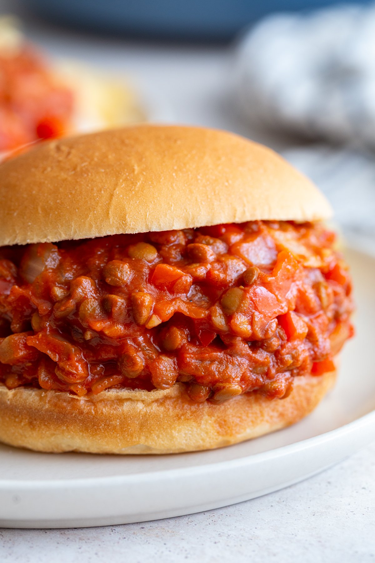 lentil sloppy joes on a bun with another in the background