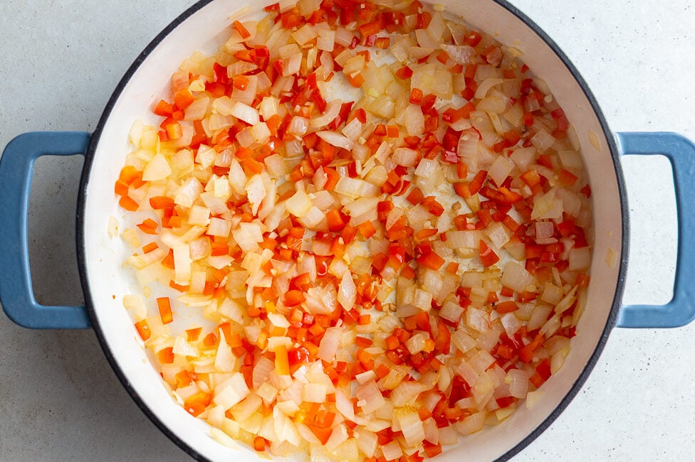 how to make vegan sloppy joes: saute veggies in a pan