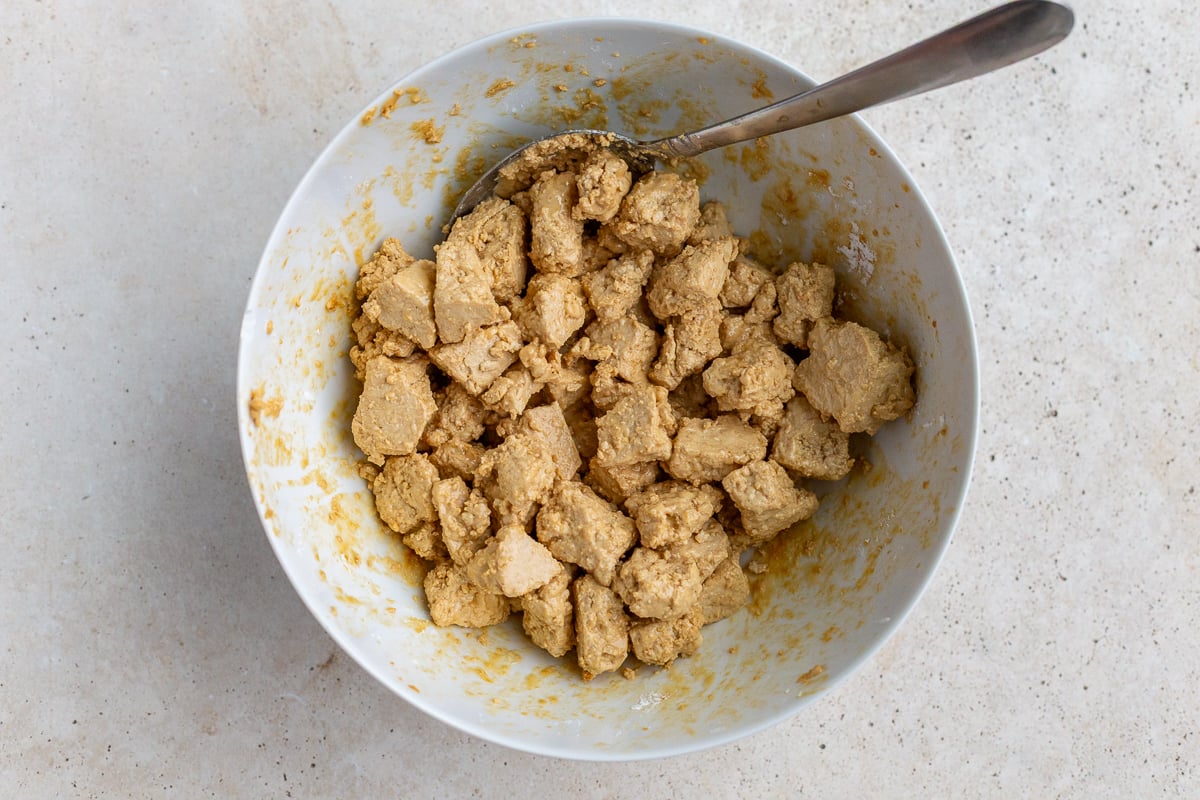 tofu chunks in a large bowl