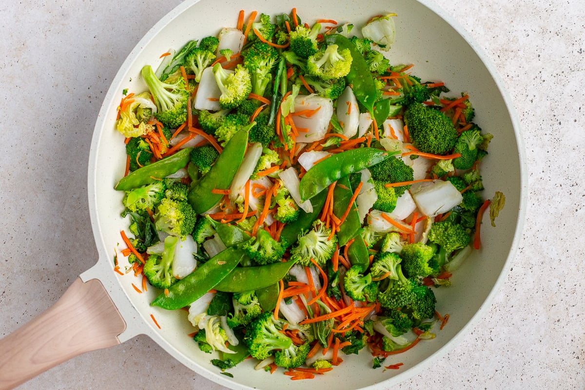sauteed veggies in a large skillet