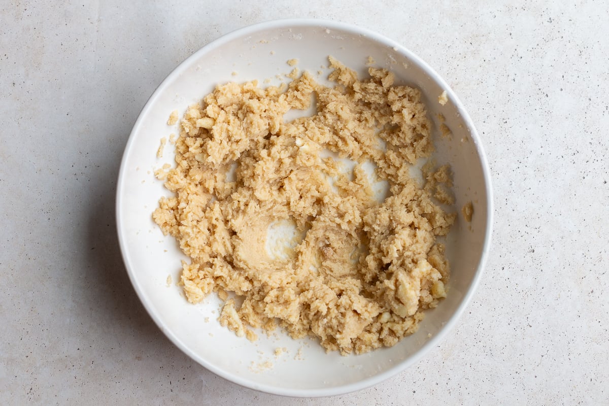 butter and sugars creamed in a large bowl