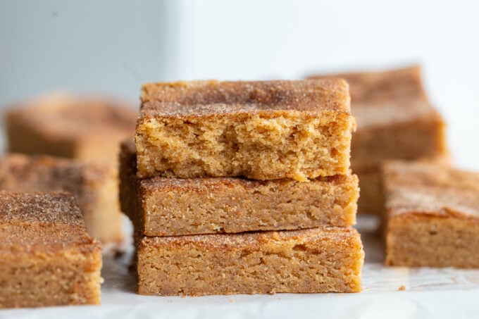 snickerdoodle blondies stacked on top of each other