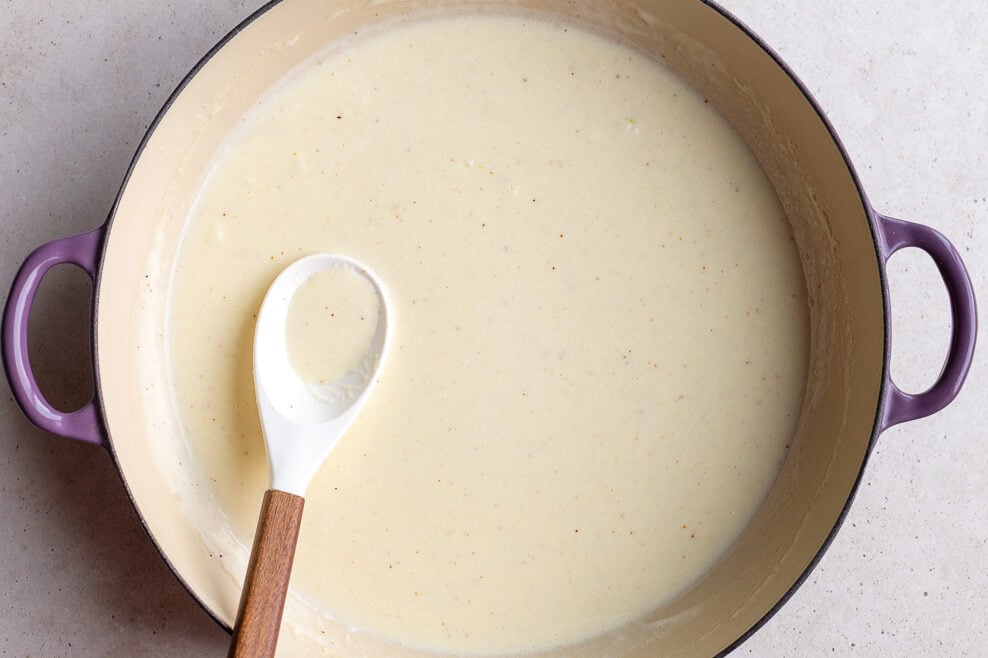 cream and butter in a large skillet to make homemade alfredo sauce