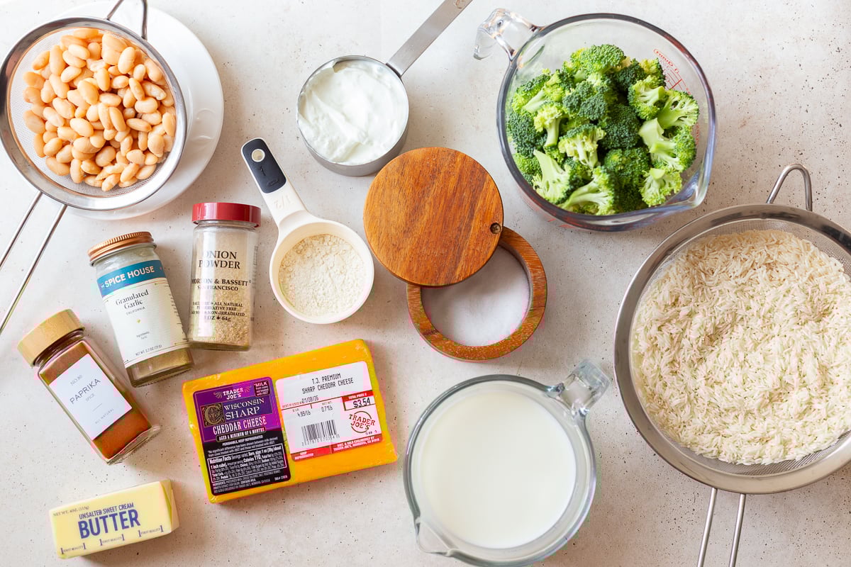 ingredients needed for Broccoli Cheese Rice Casserole