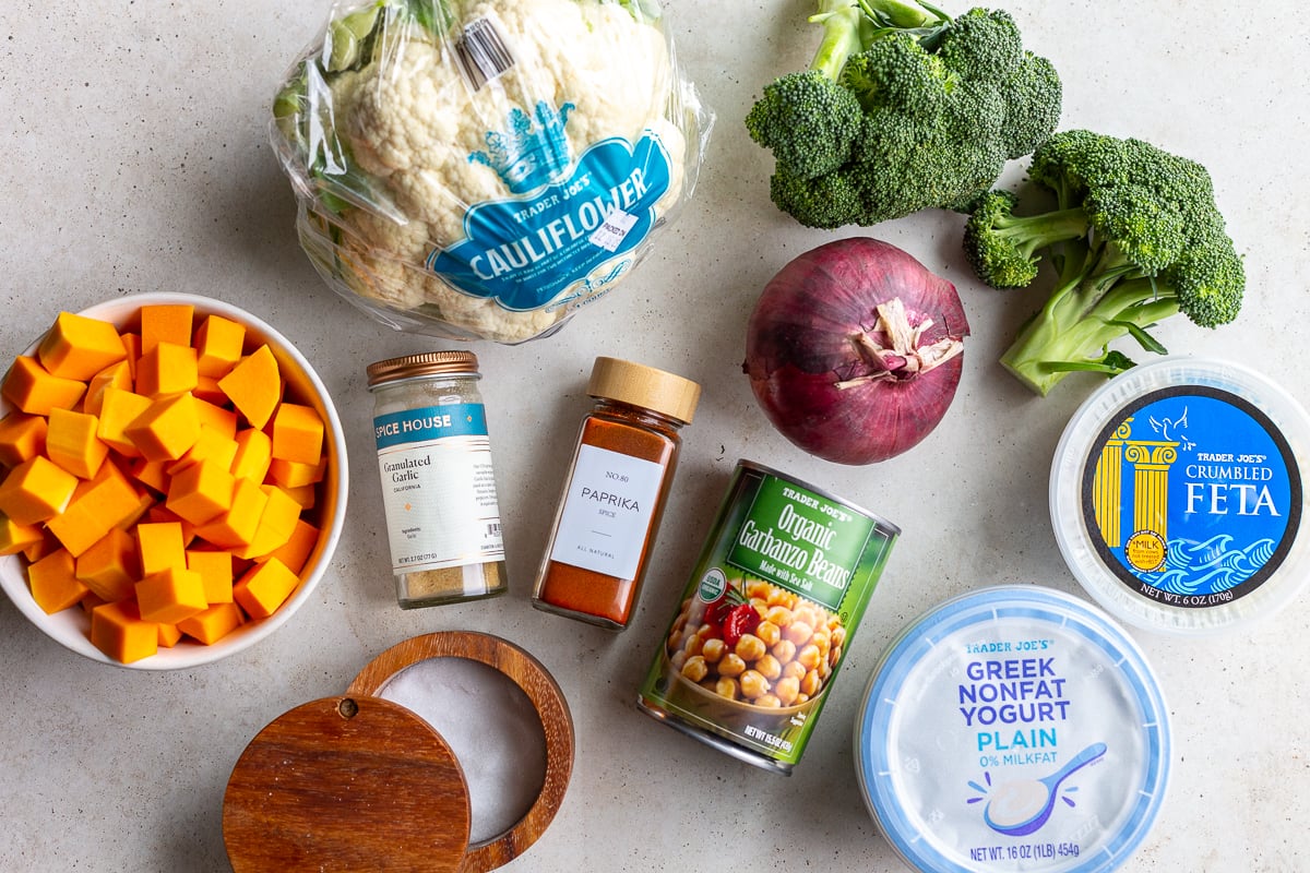 ingredients needed for whipped feta veggie bowls