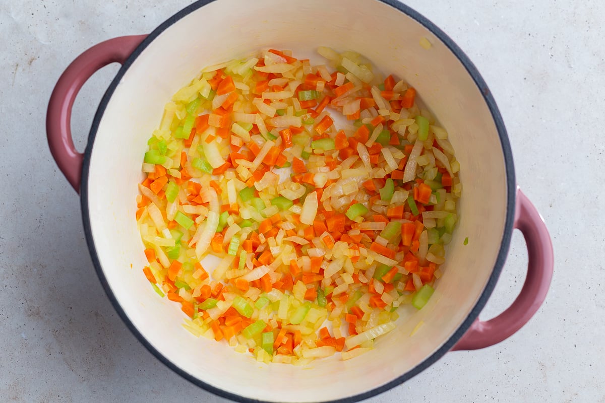 how to make black bean soup step 1 is the saute carrot, onion, and celery in olive oil