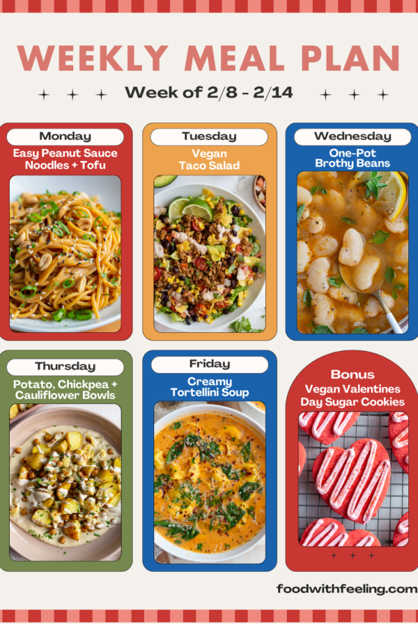 weekly meal plan templates showing 6 different vegetarian recipes to cook