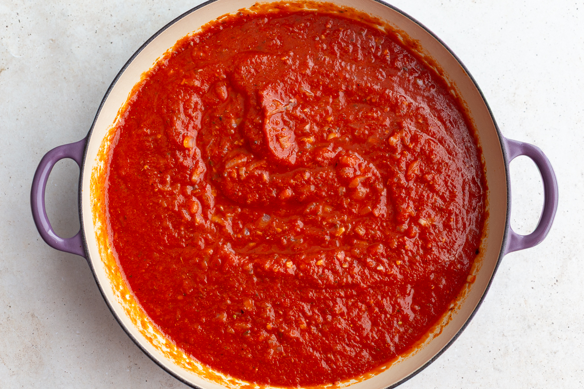 marinara sauce in a large skillet