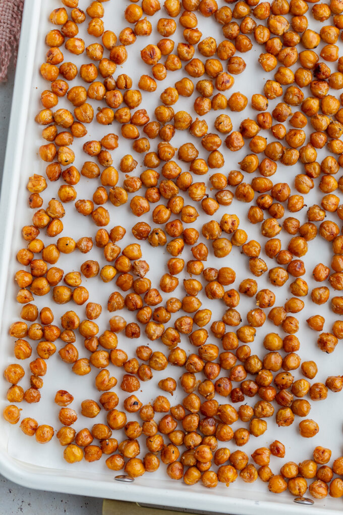 CRISPY CHICKPEAS ON A LARGE BAKING TRAY
