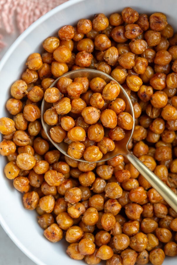 crispy chickpeas in a large bowl
