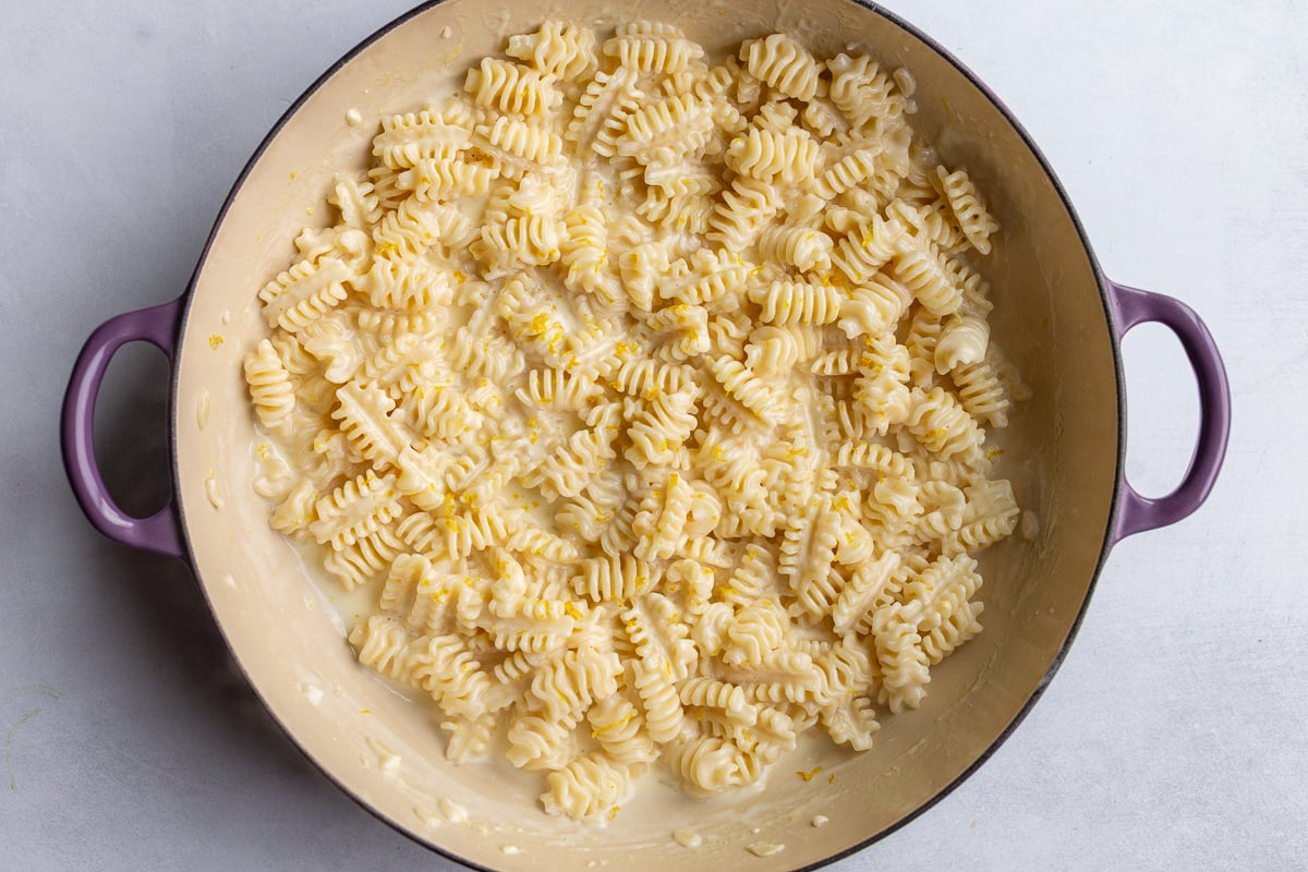 creamy lemon pasta in a large skillet