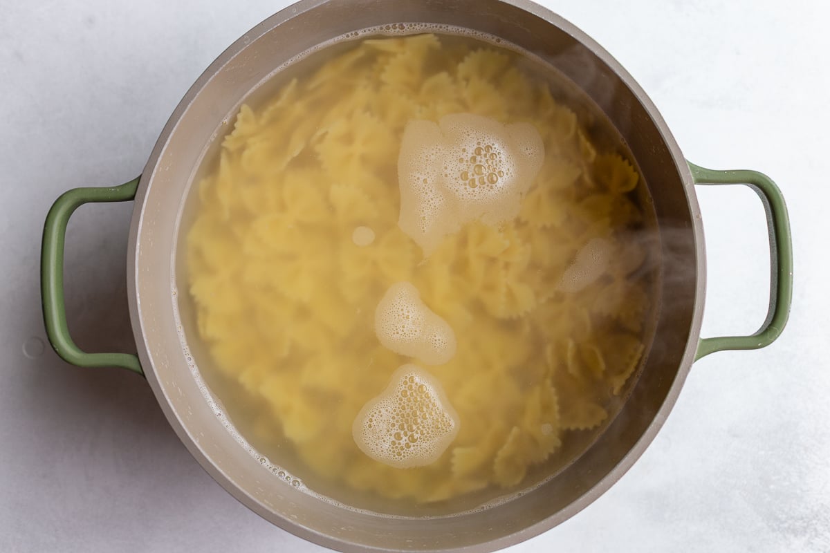 pasta cooked in a pot with water