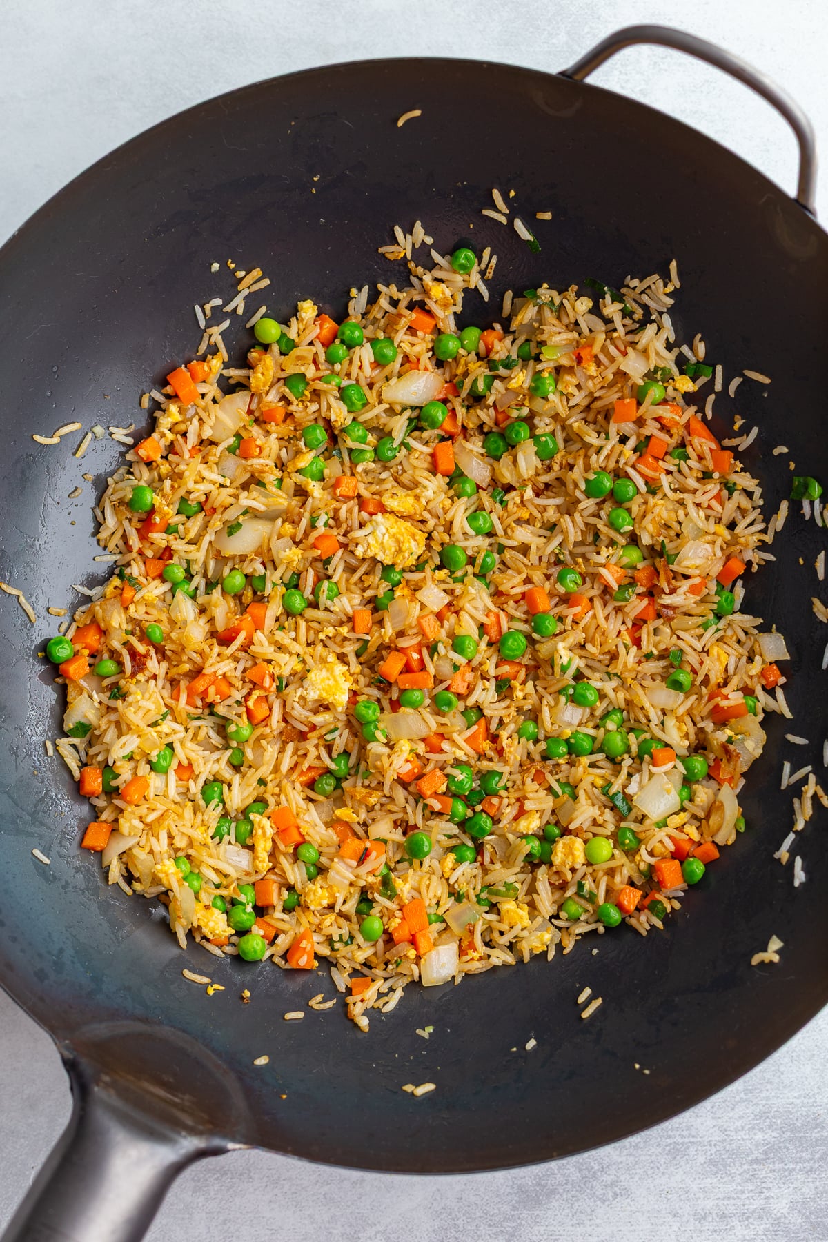 vegetarian fried rice in a large wok