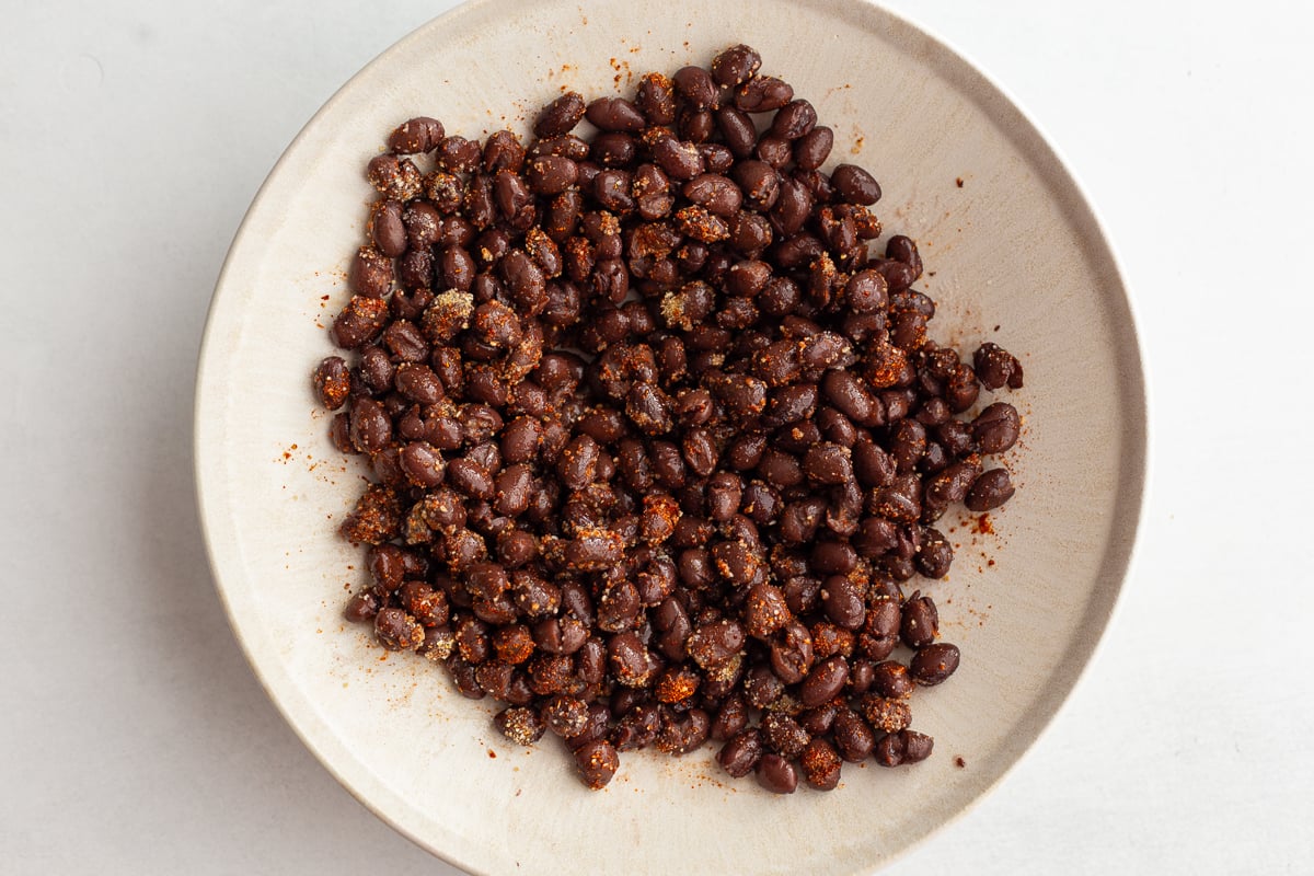 black beans in a bowl seasoned with spices