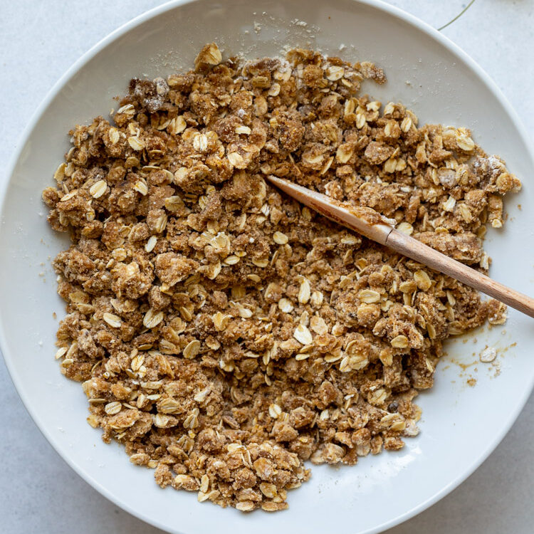 stirring oat crumble topping