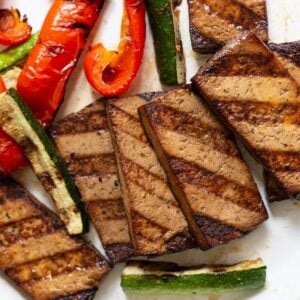 grilled tofu served with grilled peppers
