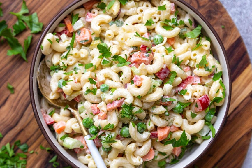 Creamy Vegan Macaroni Salad Loaded with Veggies