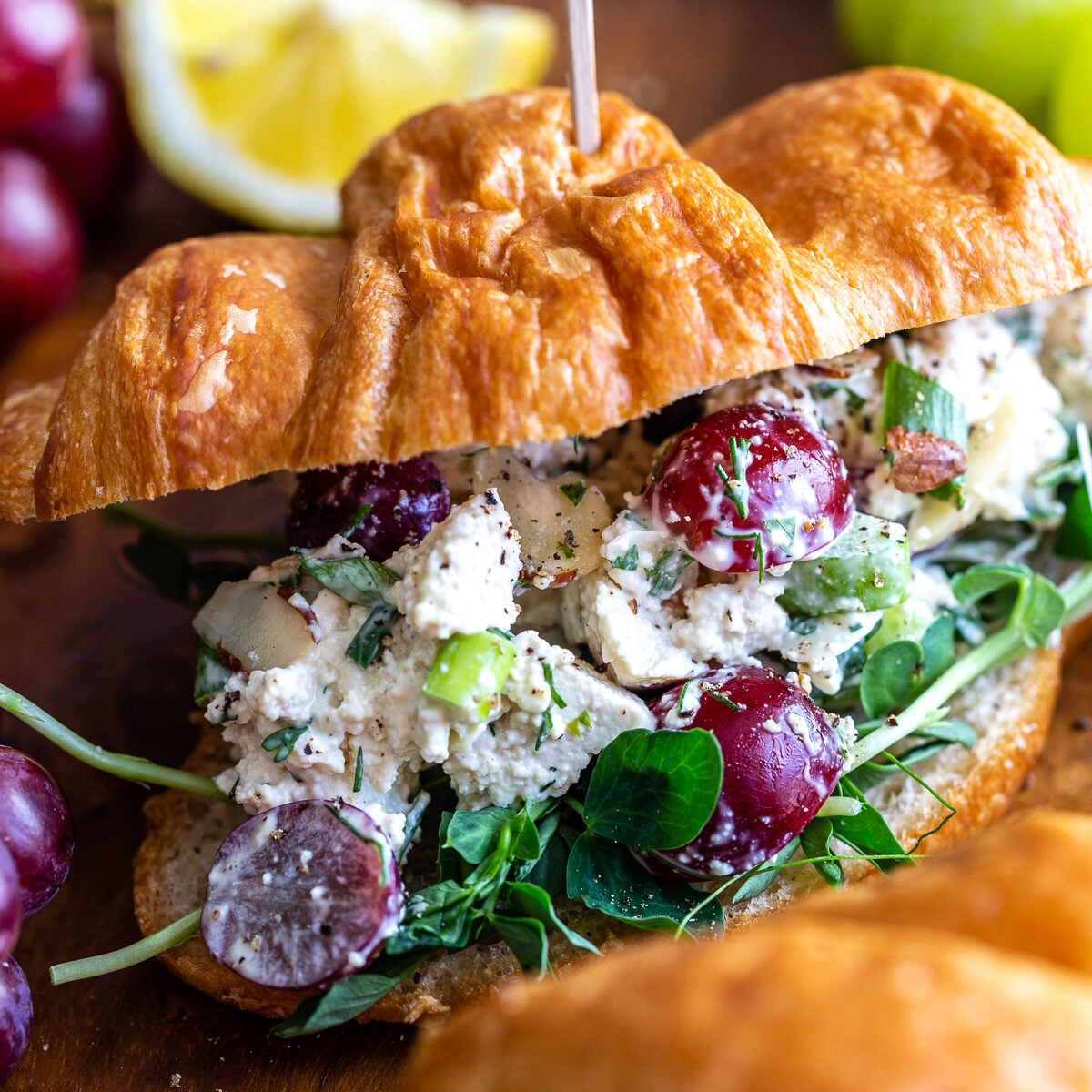 tofu chicken salad on a croissant