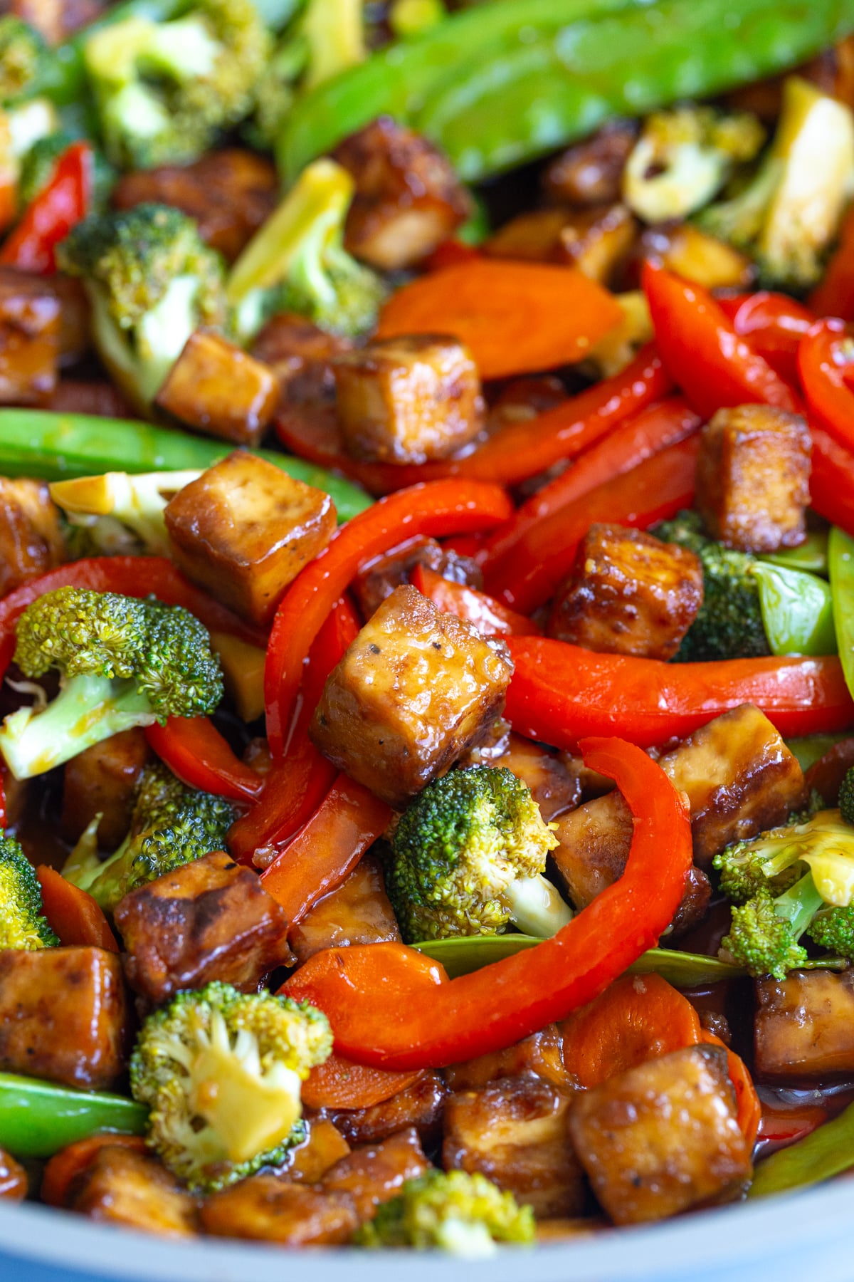 up close shot of tofu stir fry