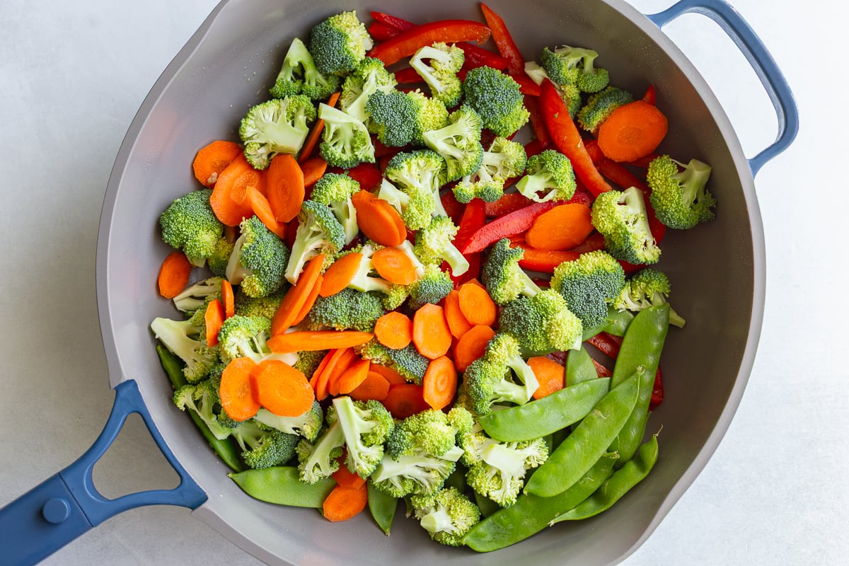 stir fry veggies in a large skillet