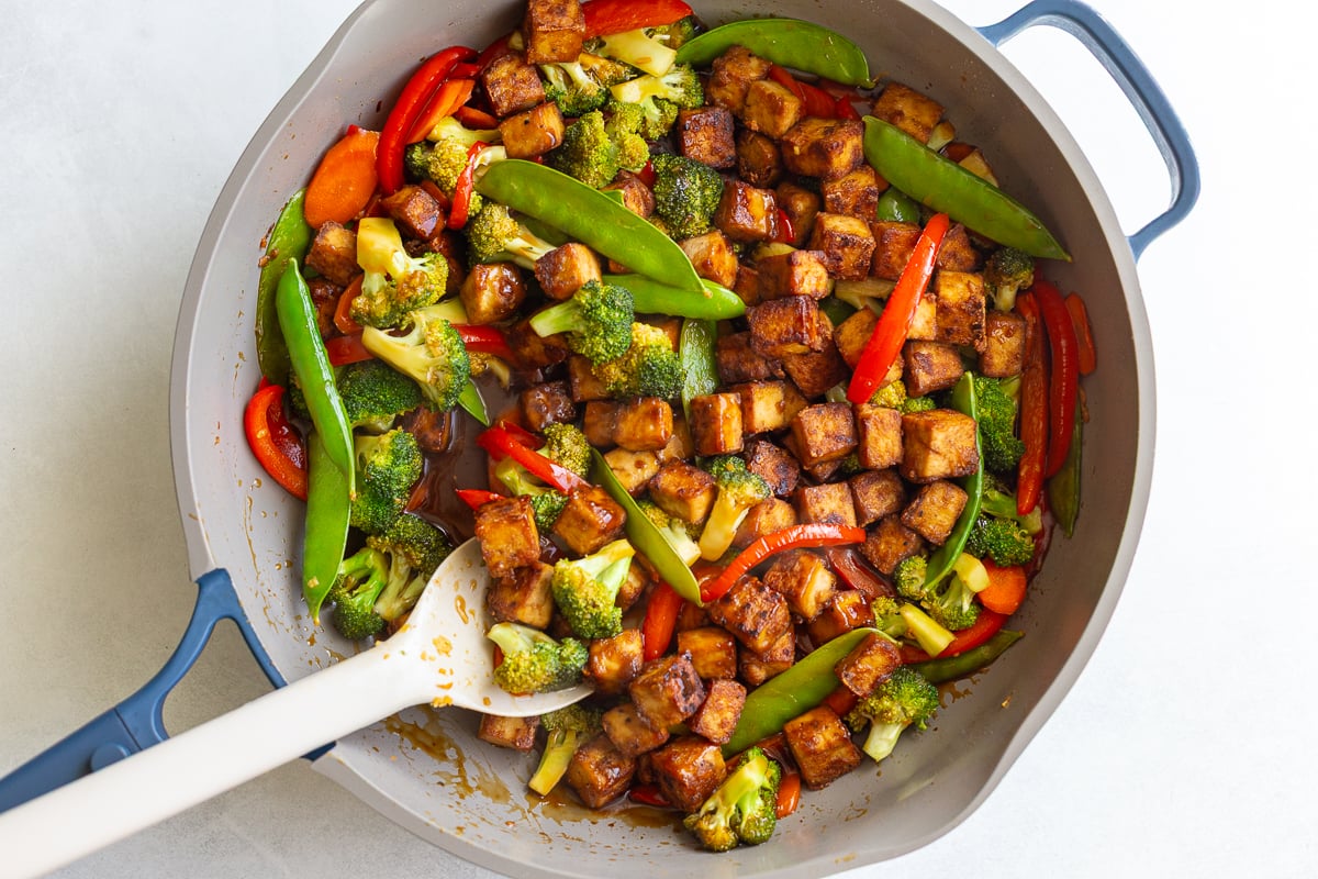 tofu stir fry in a large skillet