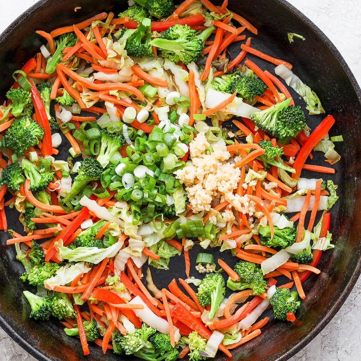 veggies in a cast iron skillet