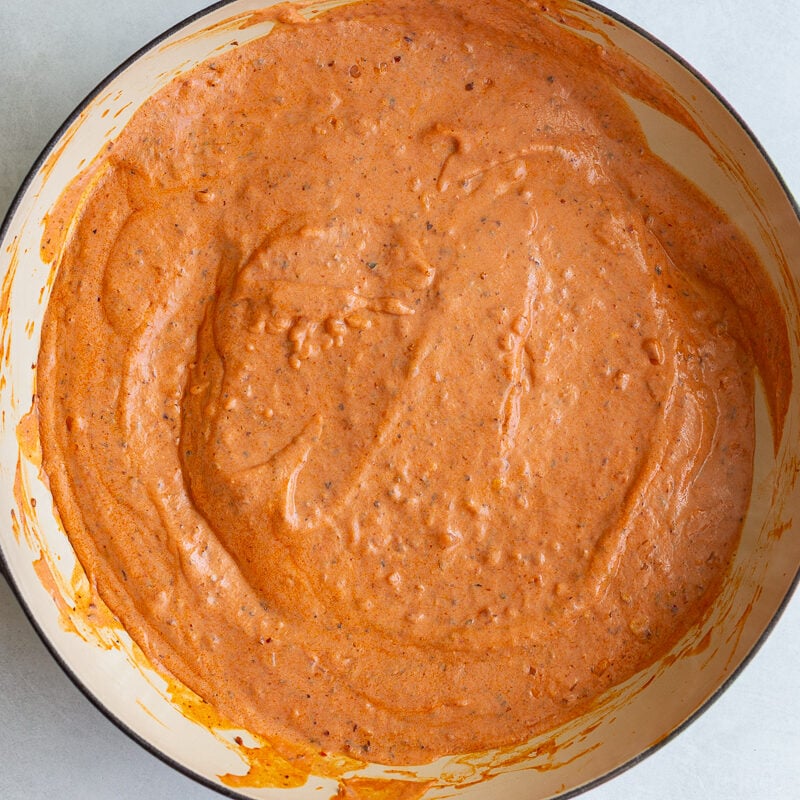 creamt tomato tofu sauce in a large skillet