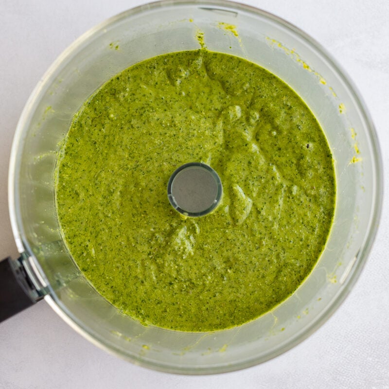 pesto in the base of a food processor