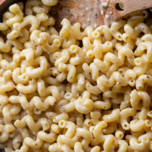 creamy cavatappi pasta in a large skillet