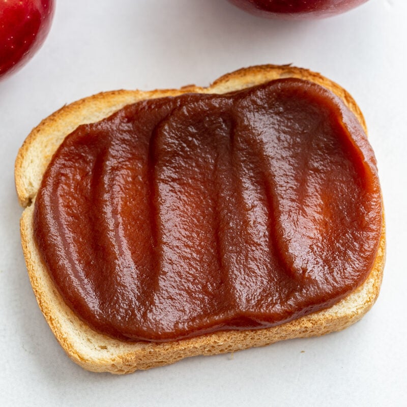 apple butter on a piece of toast