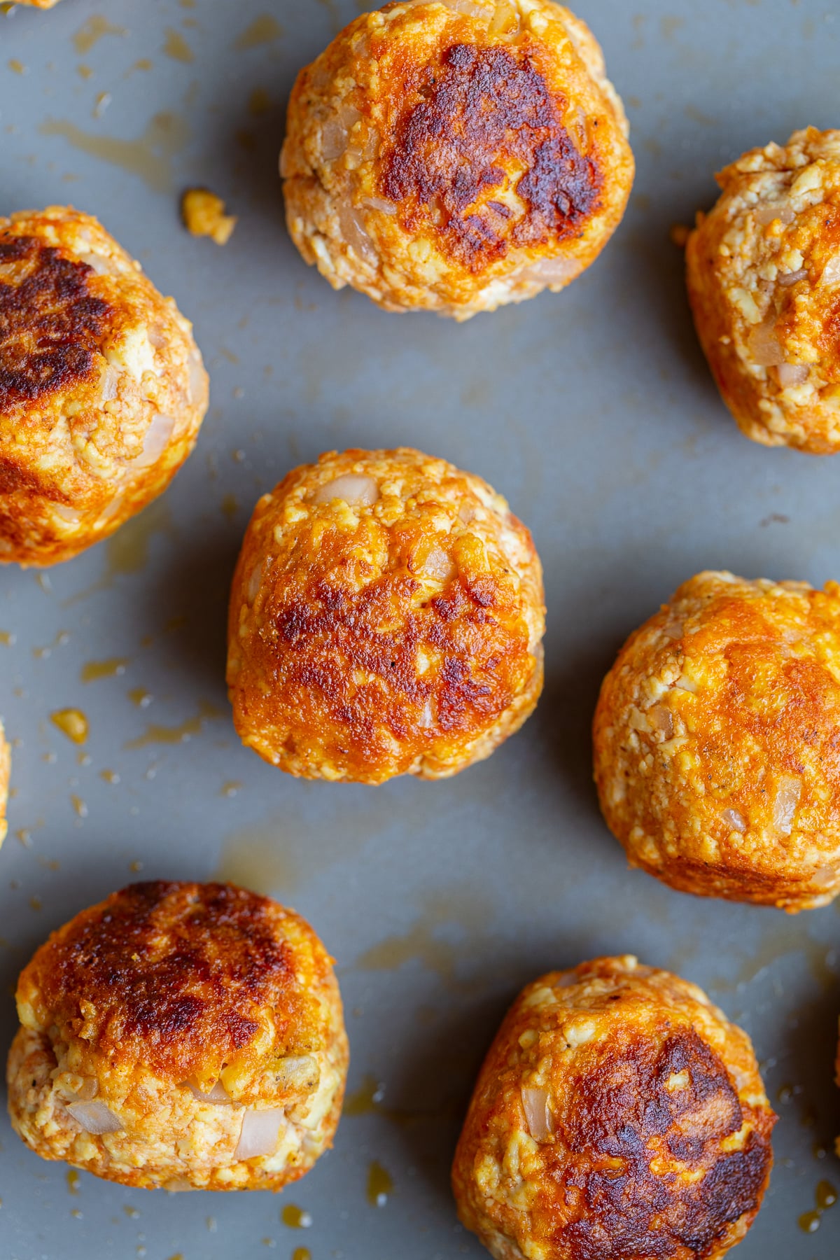 tofu meatballs on a baking tray