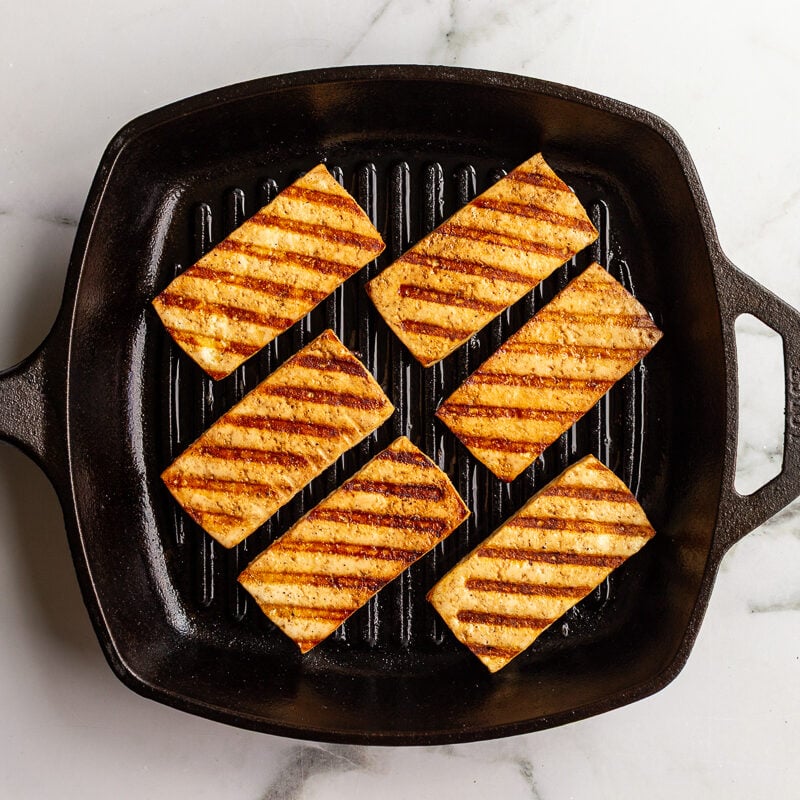 grilled tofu in a grilled pan